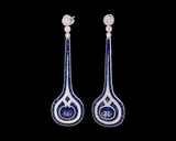 Art Deco Reproduction Aristocrat Sapphire 11.70 cttw 112 Diamond 1 cttw Dangle Earrings 18K PD 13.24 g 10990