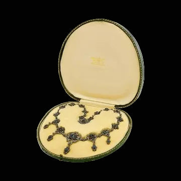 Victorian Harvey & Core Sapphire & Rose Cut Diamond Silver/14K Gold Necklace with Original Fitted Box
