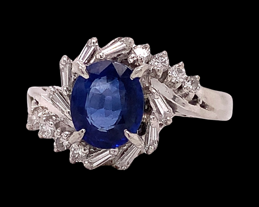 Estate 1.28 ct Sapphire and Diamond Platinum Ring 10611