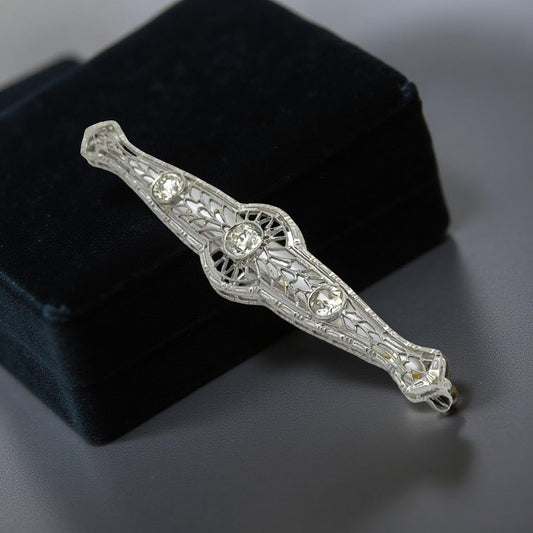 Art Deco Diamond Filigree White Gold Brooch