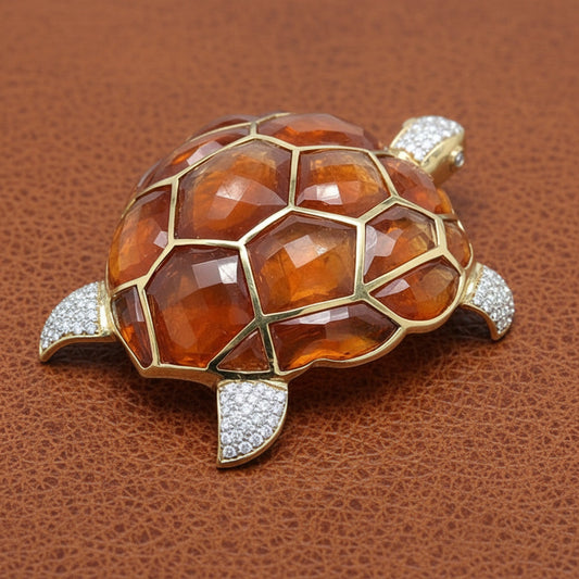 Kararis Tourmaline Diamond Turtle Pendant/Brooch