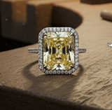 Stunning 12.41 Fancy Yellow (GIA) and White Diamonds 18K White Gold Halo Ring