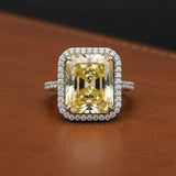 Stunning 12.41 Fancy Yellow (GIA) and White Diamonds 18K White Gold Halo Ring