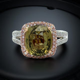 Natural 4.69ct Color Change Alexandrite and Natural Pink White Diamond 18Kt Ring (GIA)