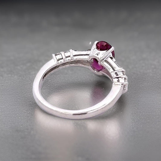 Estate 1.11 ct Oval Ruby and .39 cttw Diamond Platinum Ring 15259