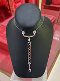 Art Deco Style Diamond, Coral, Emerald, Pearl and Onyx 18K White Gold Necklace