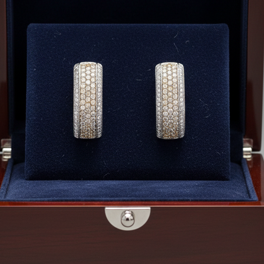 Diamond 14K White and Yellow Gold Huggie Earrings