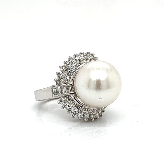 Estate Designer A & Z Pearl Co. 13.50mm Pearl 1.52 cttw Diamond Ring 13880