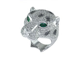 E.H. Collection 14K White Gold Diamond and Emerald Panther Ring 12125