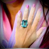 Estate 34.59 ct Aquamarine Diamond Platinum Ring 12021