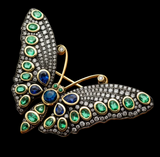 Estate Sapphire Emerald Diamond 14K Yellow Gold Silver Top Butterfly Brooch/Pendant 15337