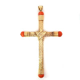 Estate "The Italian Holy Grail Coral Cross" 14K Yellow Gold Pendant 5" Inches Long 14294