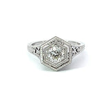 Estate Art Deco .67 ct Old European Cut Diamond Filigree Platinum Ring 14281