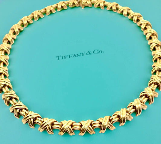 Estate Tiffany & Co. 18K Yellow Gold X and O Necklace 15768