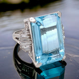 Estate 34.59 ct Aquamarine Diamond Platinum Ring 12021