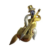 Designer Kazuo Ogana Diamond and Tanzanite Platinum and 18kt Yellow Gold Cello Pendant/Brooch