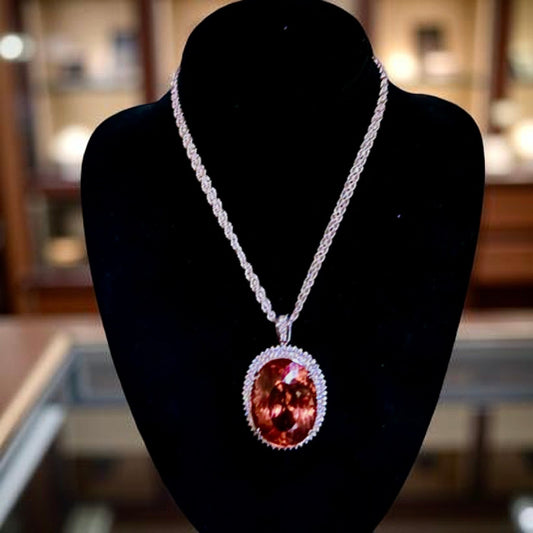 Estate Fine Oval 97.00 ct Morganite & 1.75 cttw Diamond 14K White Gold Pendant 15082