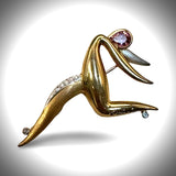 Designer Kazuo Ogana Diamond and Kunzite Platinum and 18kt Yellow Gold Ballet Dancer Pendant/Brooch