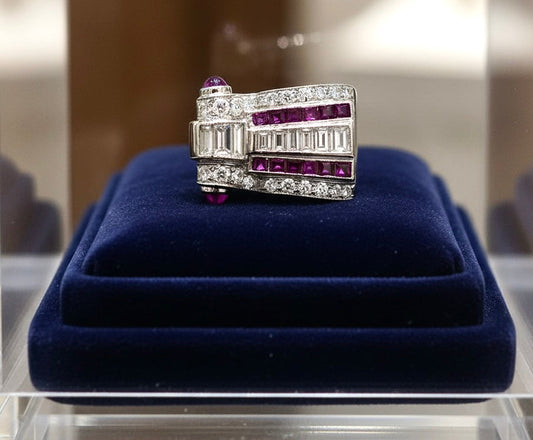 Art Deco Diamond and Ruby Platinum Ring