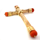 Estate "The Italian Holy Grail Coral Cross" 14K Yellow Gold Pendant 5" Inches Long 14294