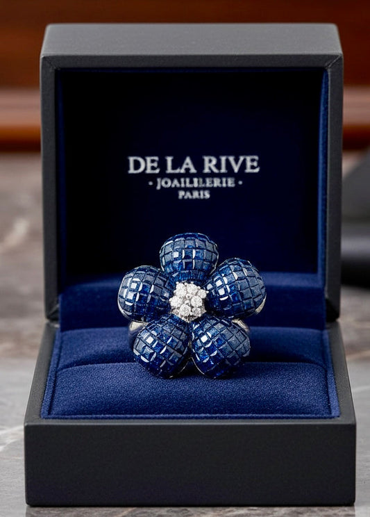 14.50 cttw Sapphire & Diamond 18K White Gold Ring 15700