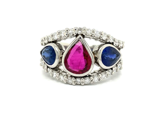 Estate Blue Sapphire Ruby Platinum Diamond Ring 13122