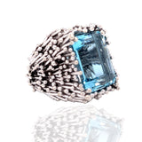 Custom Made Aquamarine and 18k White Gold Thistle Ring