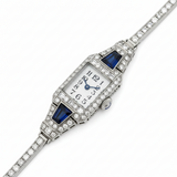 Art Deco Diamond and Burma Sapphire Platinum Watch