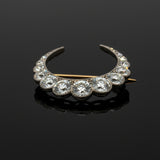 Victorian Crescent Moon Diamond Platinum/18K Yellow Gold Brooch
