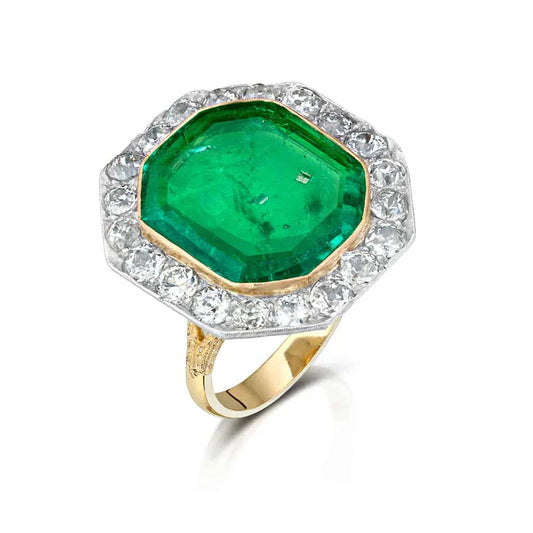 California Estate 10.41ct Colombia Emerald (GIA) 3.75 OMC Diamond Halo Ring 15325 Must See To Appreciate