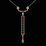 Diamond, Coral, Emerald, Pearl and Onyx 18K White Gold Necklace