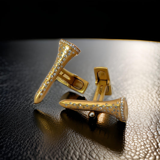 The Champion .58 cttw Diamond Yellow Gold Golf Tee Cuff Links 15447