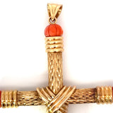 Estate "The Italian Holy Grail Coral Cross" 14K Yellow Gold Pendant 5" Inches Long 14294