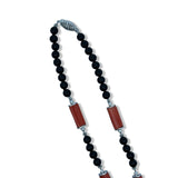 Art Deco Style Coral Diamond Onyx Emerald 18k White Gold Necklace