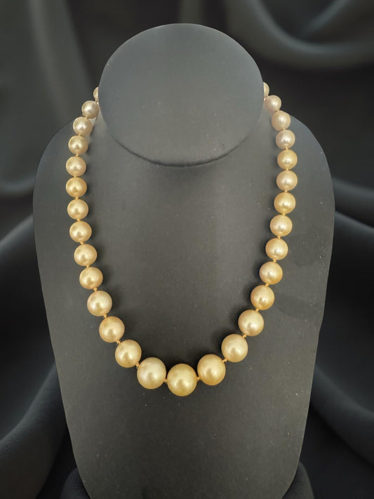 Golden South Sea Pearls 9 x 13mm 14k Yellow Gold Diamond Necklace