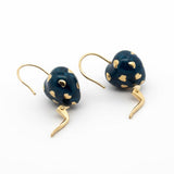 Italian Designer Valentini Blue Enamel and 18Kt Yellow Gold Earrings
