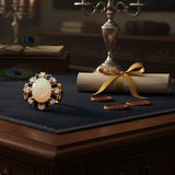 Estate Opal, Diamond and Blue Enamel 14K Yellow Gold Ring