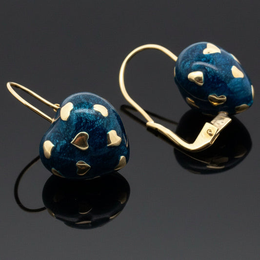 Italian Designer Valentini Blue Enamel and 18Kt Yellow Gold Earrings
