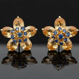 Italian Citrine, Sapphire Floral 18Kt Yellow Gold Earring