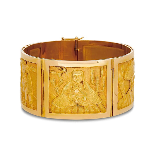 Designer R. Royss Aztec "Story Board" 18Kt Yellow Gold Bracelet