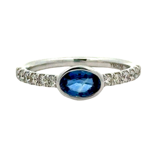 Fine Blue Sapphire and Diamond 14Kt White Gold Ring