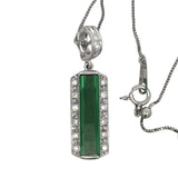 Diamond and Green Tourmaline Platinum Necklace