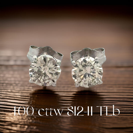Diamond Dealer Retirement Event Champagne 1.00 cttw Round Brilliant Cut Diamond Stud Earrings 15587