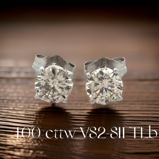 Diamond Dealer Retirement Event Champagne 1.00 cttw Round Brilliant Cut Diamond Stud Earrings 15588