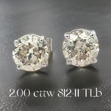 Diamond Dealer Retirement Event Champagne 2.00 cttw Round Brilliant Cut Diamond Stud Earrings 15599