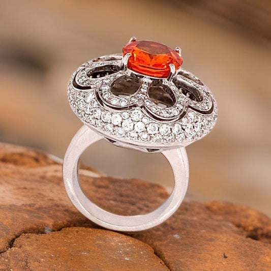 Zydo 5.10 ct Orange Sapphire and Diamond 18K White Gold Cocktail Ring