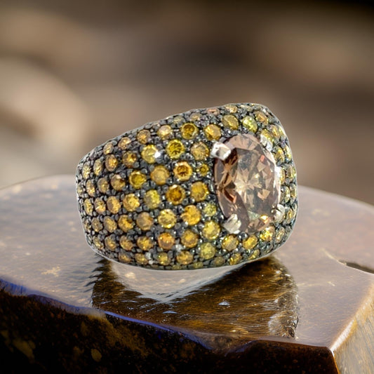 Natural Fancy Yellow Diamond and 18K White Gold Ring
