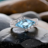 Kite Cut Aquamarine and Diamond Platinum Ring
