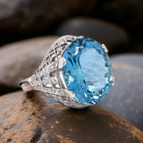 Oval Aquamarine and Diamond Platinum Ring