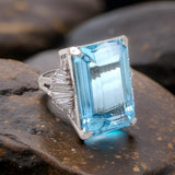 Emerald Cut Aquamarine and Diamond Platinum Ring